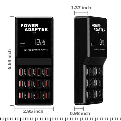 Multi 12 Port USB Charging Station Hub Desktop Wall Cell Phone Charger Organizer